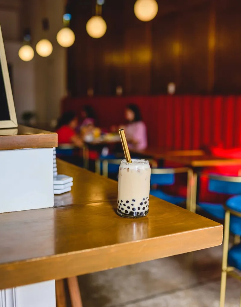 Bubble tea on a cafe table